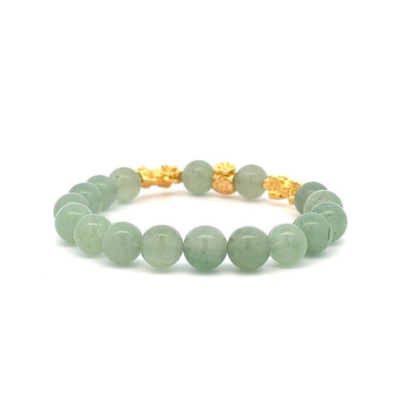 18K Gold Dragon Pixiu Double Piyao Money Bag Bracelet Gemstones Aventurine 8mm - Picture 6 of 6